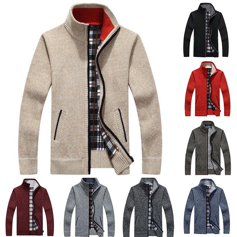 Autumn and Winter Sweater Men's Cardigan Velvet Thick Casual Jacket Loose Warm Fashion Men's Clothing