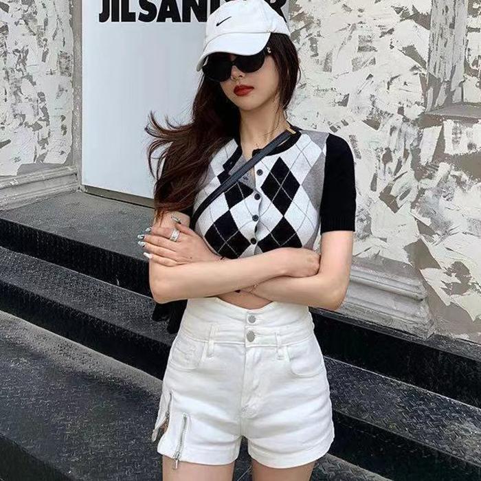 WTEMPO High Waist Split Fork Zipper Denim Shorts Women Loose Spring and Summe Casual Shorts
