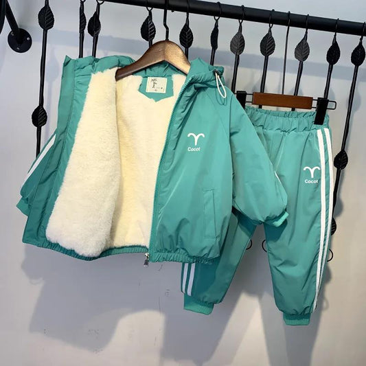 Boys Plus Velvet Suit Western Style Winter Clothes Baby Autumn and Winter Sports Clothes Children's Thickened Two-piece Suit