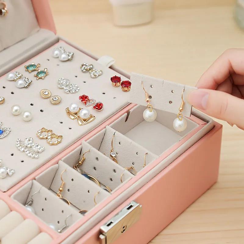 Jewelry Box Princess European Wooden Jewelry Box Earrings Simple Double-layer Storage Box