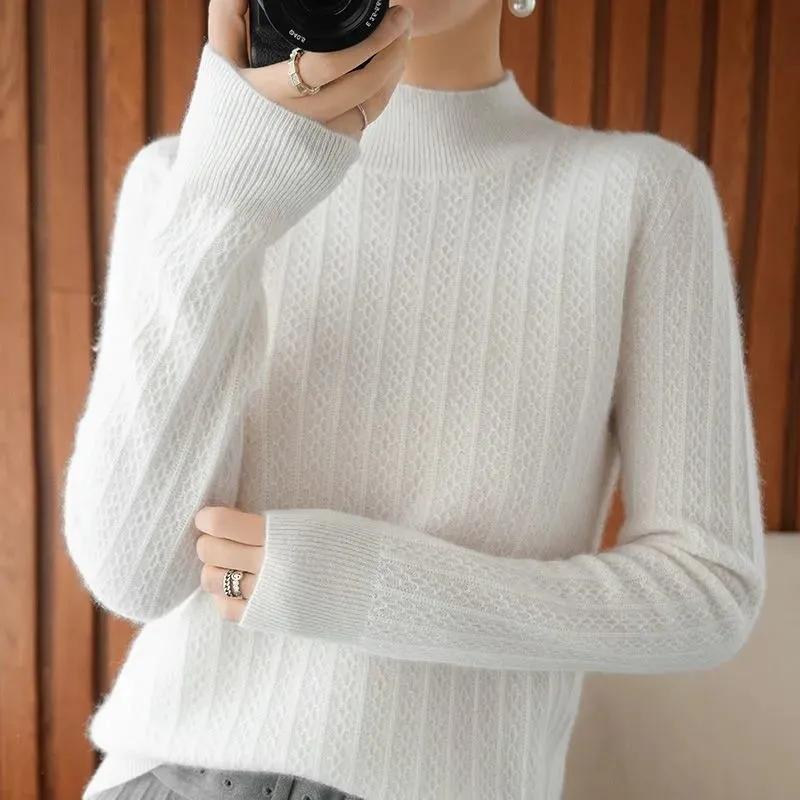 Sweater Women's Half Turtleneck Pullover Knitwear Korean Style Loose Pullover Pure Color Trending Sweater Autumn and Winter Top