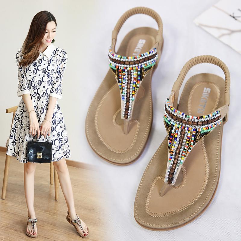 2020 Sandals Female Summer National Wind Bohemian Beach Shoes Clip Feet Flat Sandals Wild Flip Flops