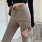 Spring and Autumn Casual Pants Female High Waist Slim Slime Hollow Flavpet Design