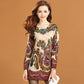 Vintage Printed Cashmere Sweater Women's Mid-length Wool Sweater Bottoming Outer Wear  Plus Size Slim Pullover Sweater Dress