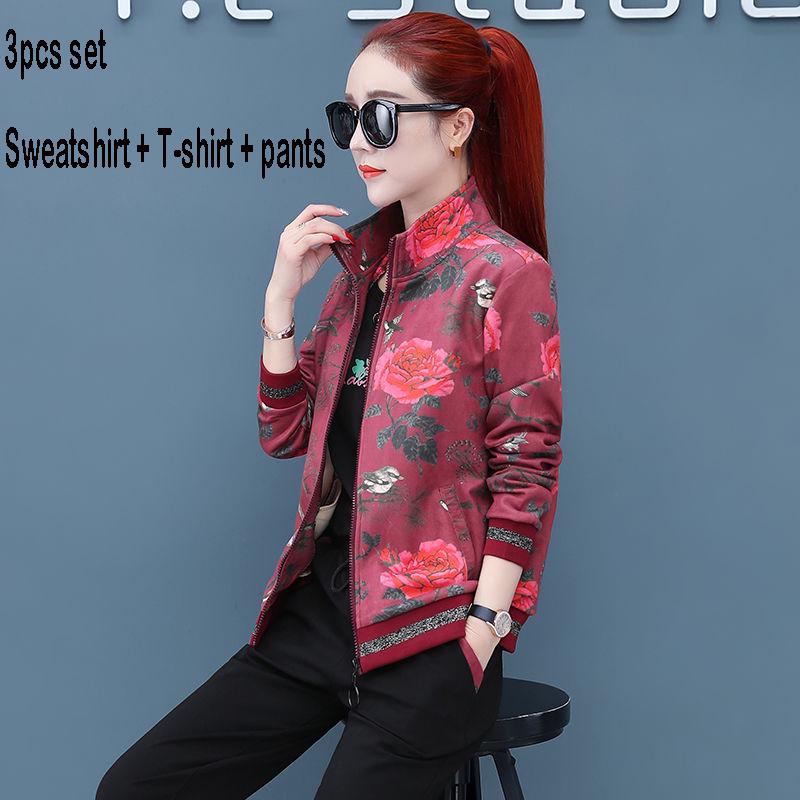 Casual Sweatshirt Set Large Size Spring and Autumn Women 3pcs set Wild Long Sleeve