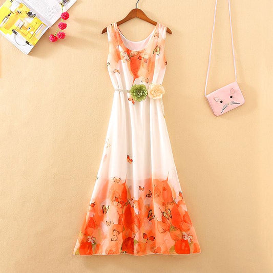 Bohemian Long Dress Female Floral Print Dress Sundress Summer Vacation Beach Dress