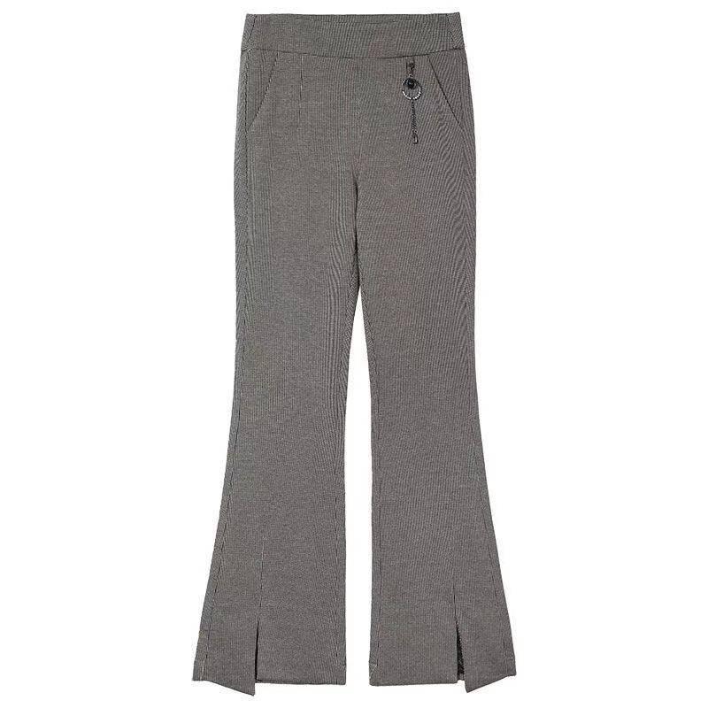 Women's Plaid Pants Flare Pants High-waist Split Elastic Pendant Micro-flared Pants