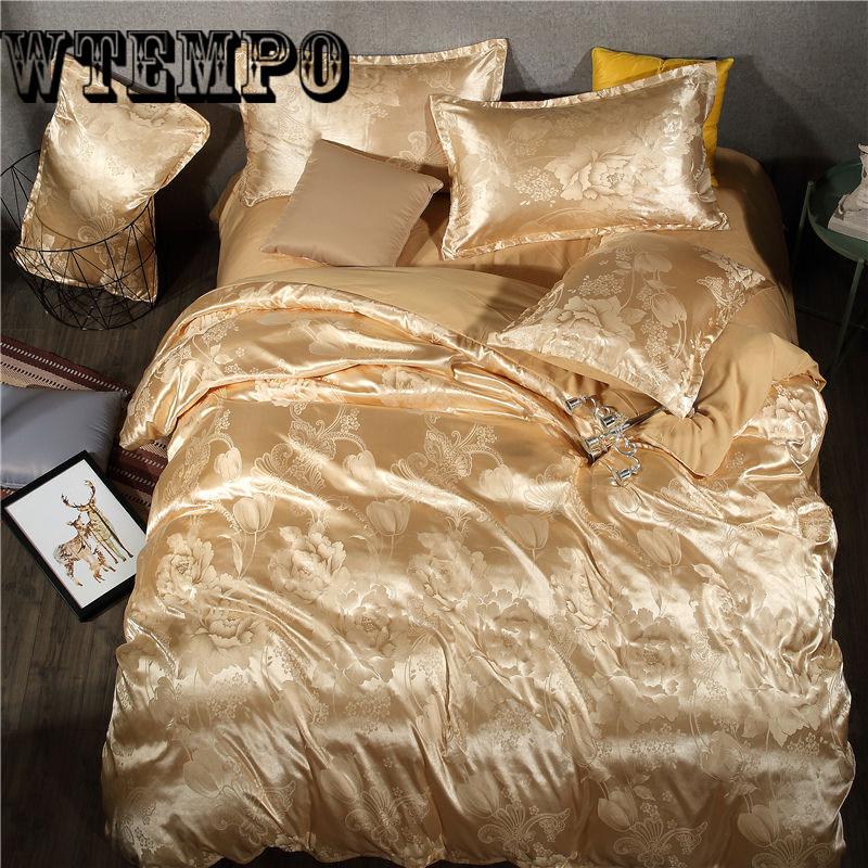 urope Palace Satin Bedding Set Luxury Jacquard Silk Cotton Duvet Cover Bed Sheet Pillowcases