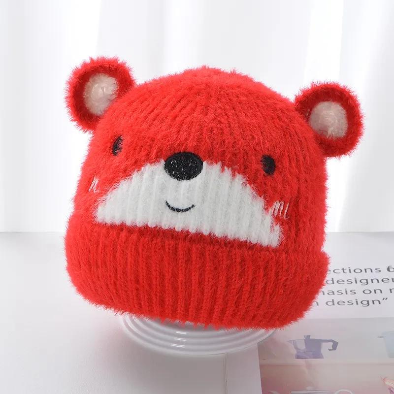 Cute 3D embroidered bear ears baby hat autumn and winter cartoon baby wool hat double layer warm children soft and comfortable hat 8M to 3Y