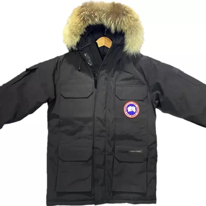 Men's and Women's Mid-length Down Jacket Thickened Tooling Canadian Style Couple Goose Loose Jacket Pie To Overcome Fur Collar Warm Cotton Clothing