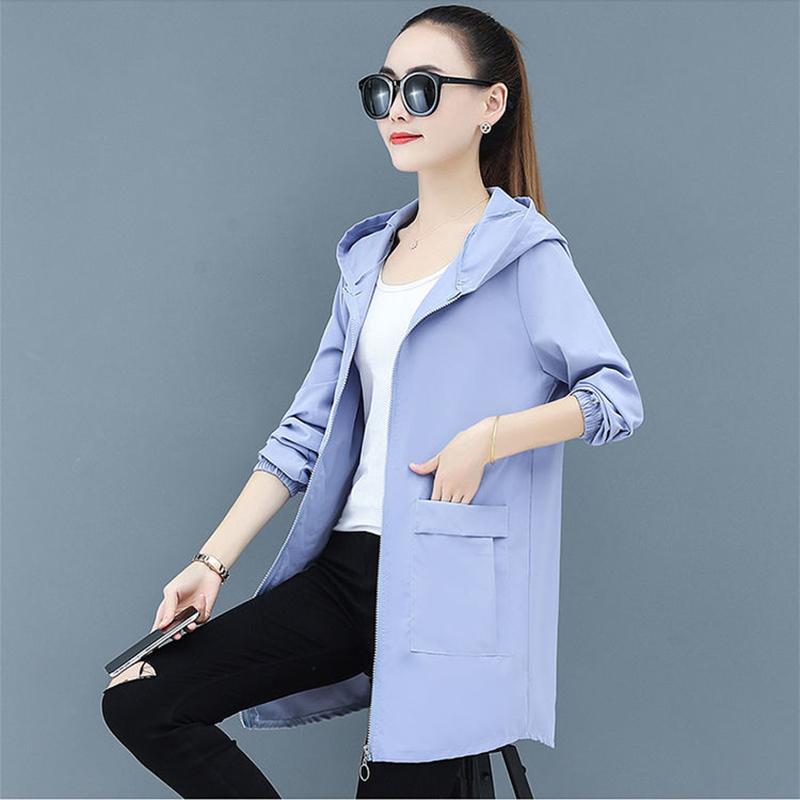 Jacket Women's Embroidered Autumn Plus Size Windbreaker Women's Mid-length Korean Loose Hooded Jacket Tops