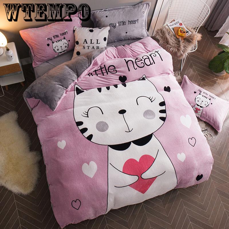 Thick Warm Flannel Four-piece Double-sided Quilt Cover Cartoon Winter Coral Fleece Sheets