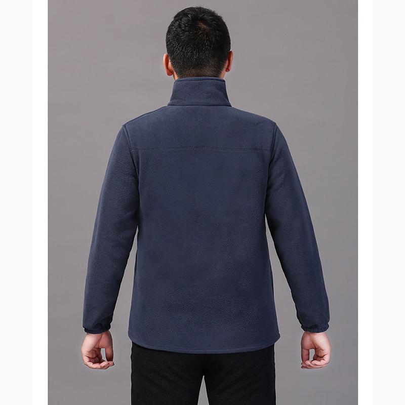 Middle-aged Elderly Men's Polar Fleece Sports Jacket Spring and Autumn Stand Collar Loose Outdoor Casual Sweatshirt Fleece Solid Color Short Top
