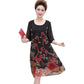 Middle-aged mother L-XXXXL Women's summer dressChiffon Veil Short sleeve Round neck printing Daily wear