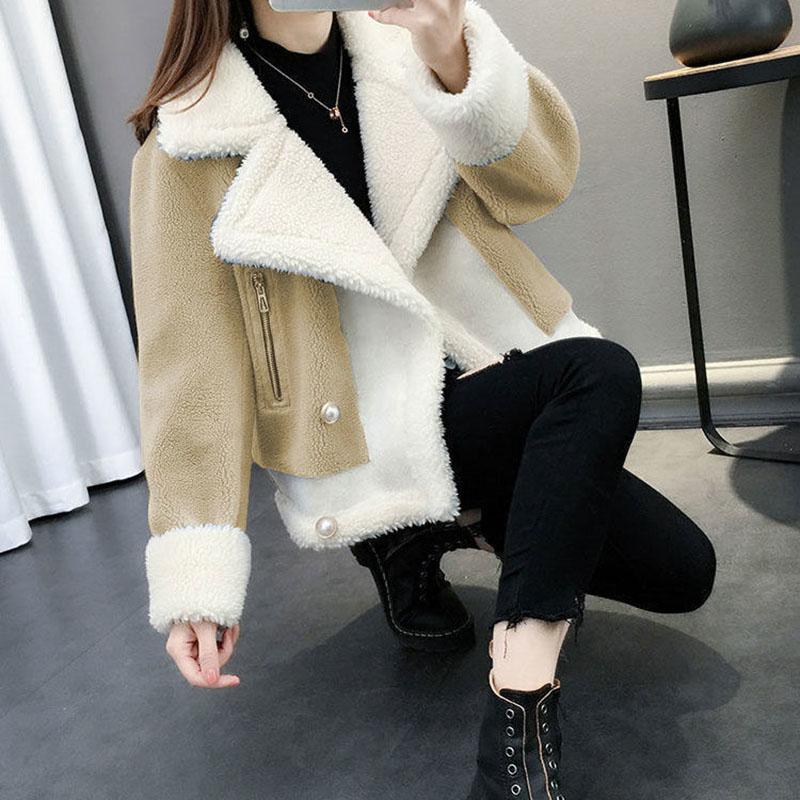 Autumn and Winter Lamb Wool Coat Women's Short Loose Knitting Fur One Thick Sweater Cardigan Women