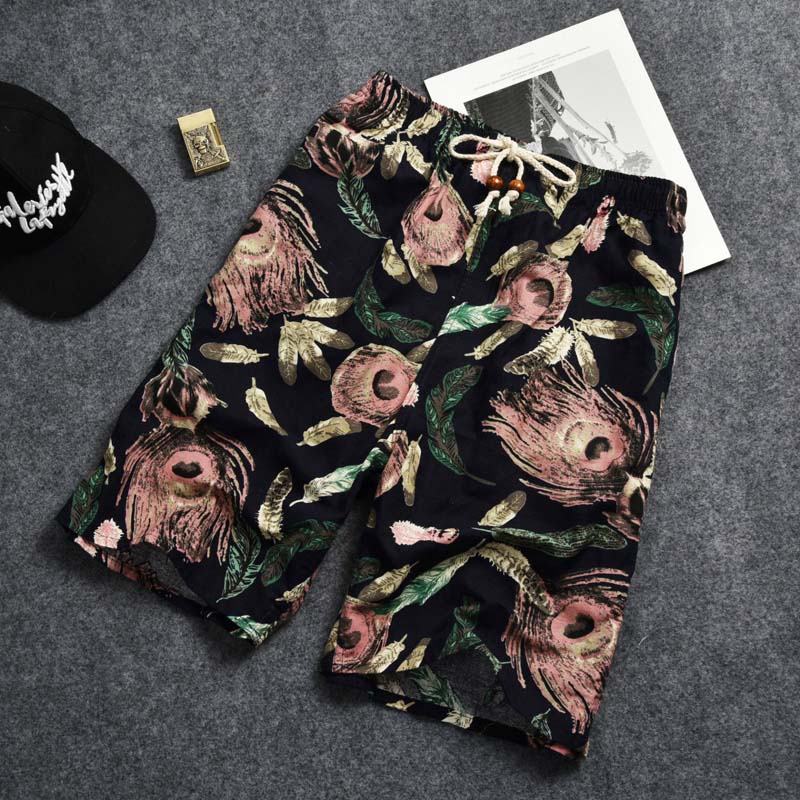 Summer Beach Pants Men's Casual Flower Shorts Men's Summer Big Pants Boys Cotton Five-point Pants