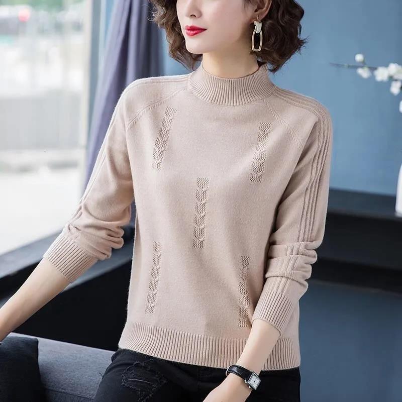 Winter Long Sleeve Knitwear Fashion Knitted Half Turtleneck Pullover Loose Plus Size Women Sweater
