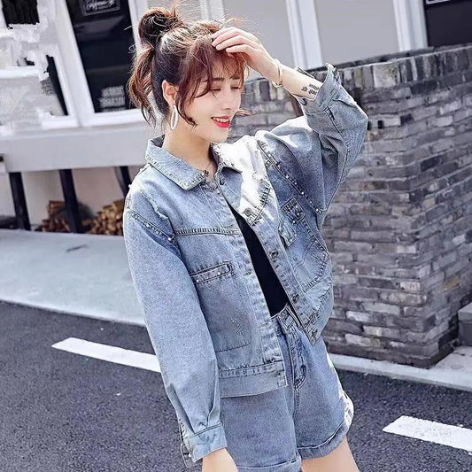 Spring and Autumn Three-dimensional Flower Embroidery Chain Tassel Loose Doll Sleeve Denim Short Jacket Women's Long Sleeve Casual Women's Jacket