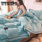 4pcs  Fleece Bedding Set  Lace Duvet Cover Flat Sheet Pillowcase Flannel Winter Warm Bed Linen