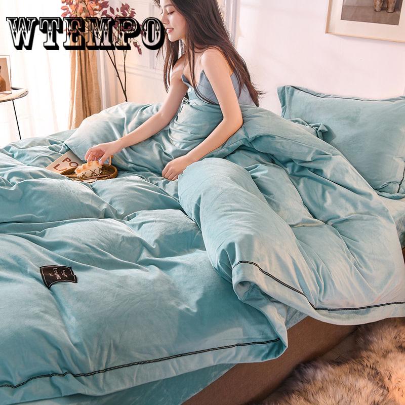 4pcs  Fleece Bedding Set  Lace Duvet Cover Flat Sheet Pillowcase Flannel Winter Warm Bed Linen