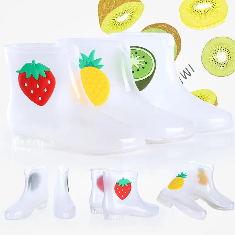 Children's Rain Shoes Water Shoes Non Slip Kids' Solid Color Cartoon Fruit Rain Boots Four Seasons Rubber Rain Boots
