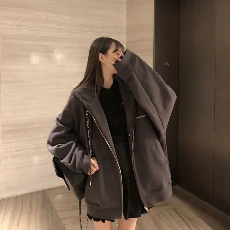 Cardigan Hooded Sweater Women's Spring and Autumn Lazy Style Zipper Jacket Oversize Ladies Cardigan Loose Top