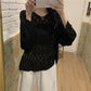 V-neck Knitted Sweater Hollow Loose Long-sleeved Thin Sunscreen Top Women's Blouse Tops Summer