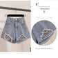Pofulove Women Shorts Set Summer Embroidered Shirt Short Sleeve T-shirt High WaistRipped Denim Shorts 2 Piece Set for Teen Girl