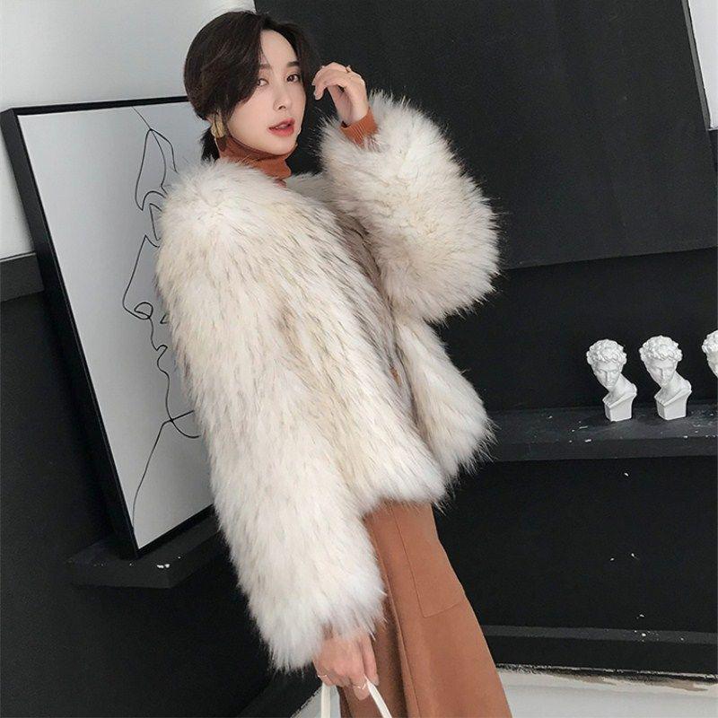 Fur Women's Jacket Imitation Raccoon Fox Hair Short Section Thin Autumn and Winter Korean Version of Thick Fur Fashionable Young Jacket