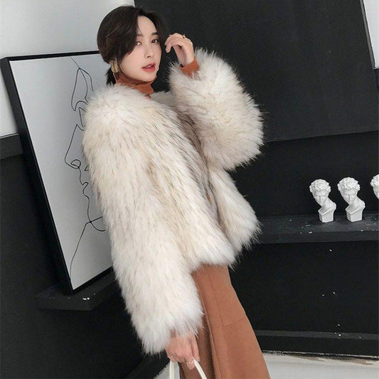 Fur Women's Jacket Imitation Raccoon Fox Hair Short Section Thin Autumn and Winter Korean Version of Thick Fur Fashionable Young Jacket