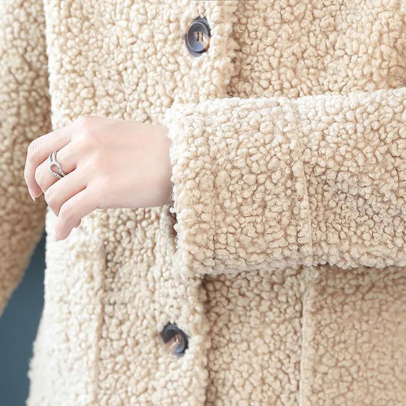 Fashion Ladies Lapel Lamb Velvet Jacket Winter Long Large Size Button Jacket Thick Warm Long-sleeved Cardigan Jacket