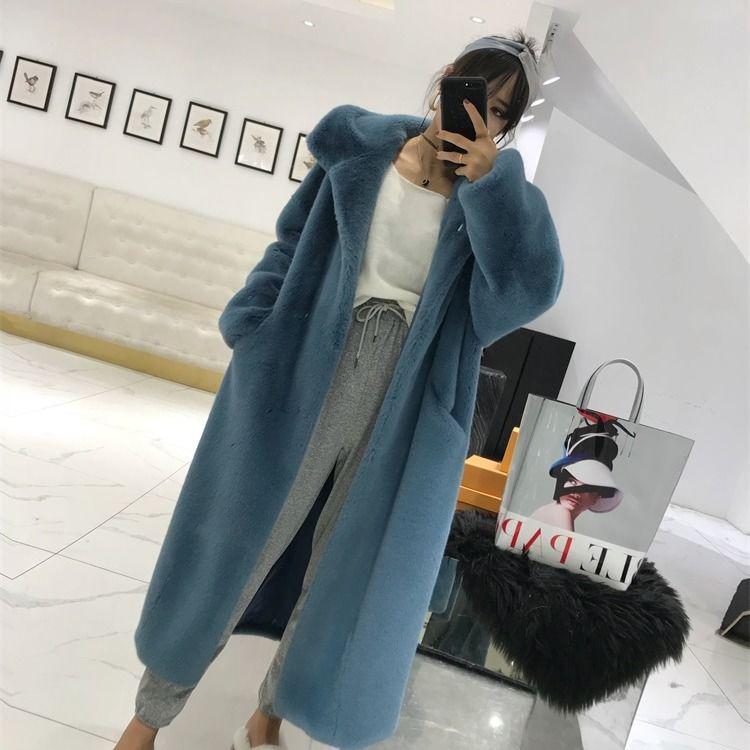 Ladies' Autumn Winter Fashion Warm Fur Coat Casual Long Overcoat Luxury Faux Rabbit Coat