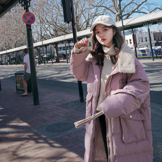Cotton Jacket Female Ins Tide Winter Mid-length Korean Version of Loose Cotton Clothing Thickened Student Bread Clothing