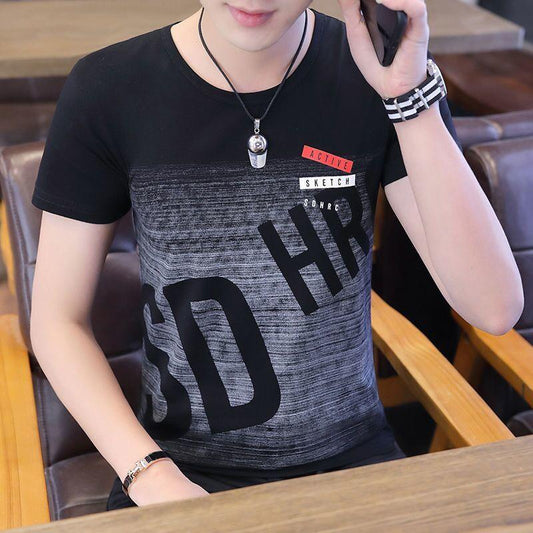 Men's Cotton Short-sleeved T-shirt Round Neck Korean Version of The Trend of Youth Short-sleeved Men's T-shirt Slim Summer Clothes