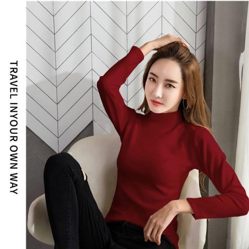 Winter Half High Neck Warm Ladies Bottoming Shirt Plus Velvet Padded Inner Long-sleeved T-shirt Top