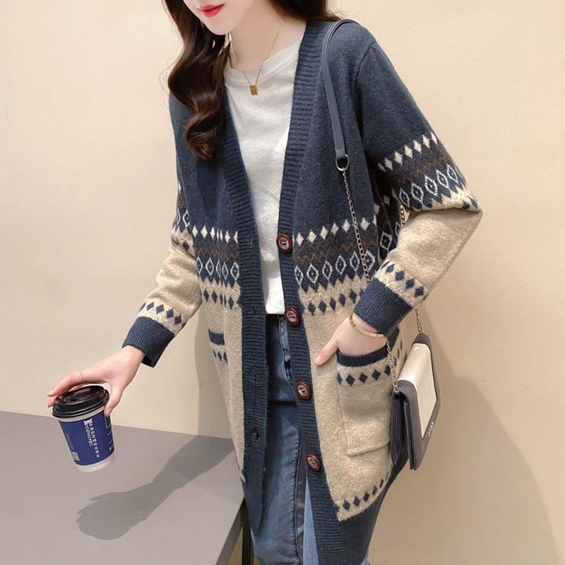 Autumn and Winter Long Cardigan Sweater Loose Knit Casual Jacket Thick Jacquard Female Jacket