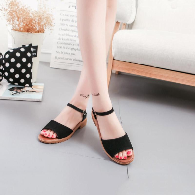 Simple Women's Spring Summer Open Toe Sandals Black Roman Shoes Heel Sandals Color Matching Flat Shoes