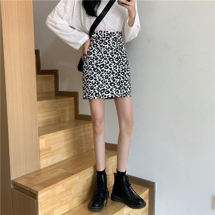 Spring AndSummer New Ins TemperamenRretro Leopard Print Half-length Skirt High-waisted A-line Thin Bag Hip Skirt Female