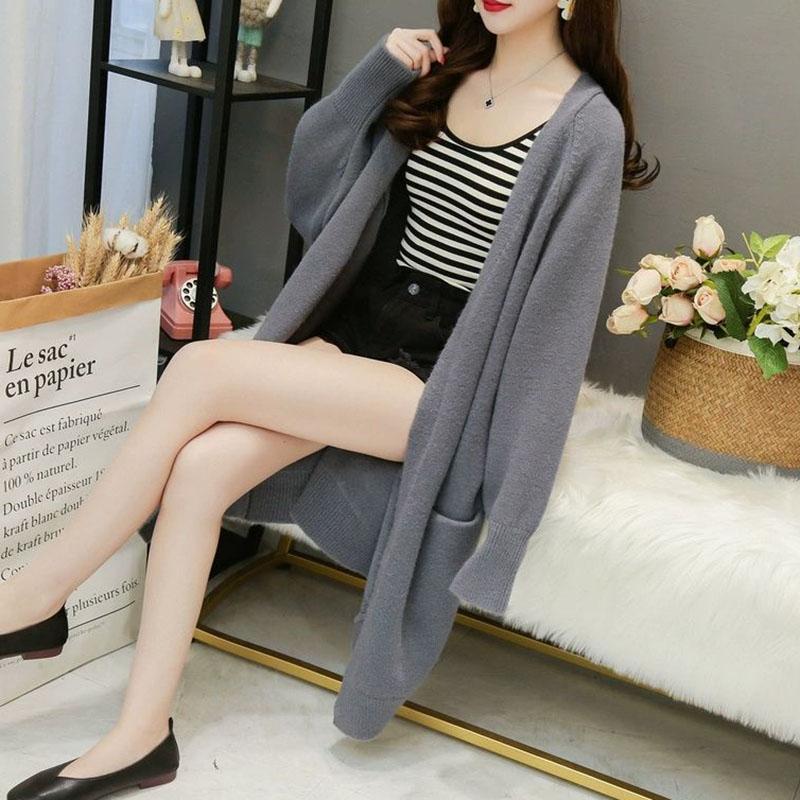 Mid-length Cardigan Sweater Spring and Autumn Loose Outer Tops Spring Casual Knitted Women's Jacket