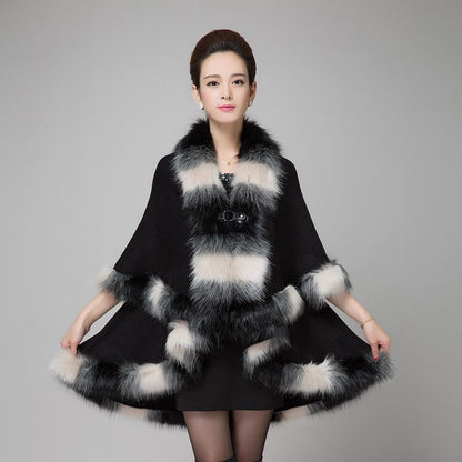 Fluffy Coat Winter Faux Fur Coat Women Mid-length Luxury Shawl Coat Cardigan Plus Size Faux Fur Shawl