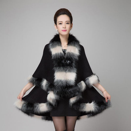 Fluffy Coat Winter Faux Fur Coat Women Mid-length Luxury Shawl Coat Cardigan Plus Size Faux Fur Shawl