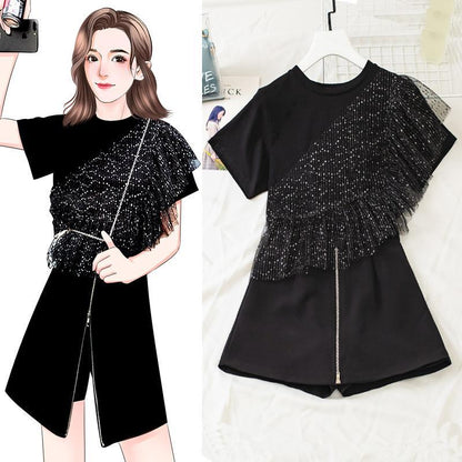 Summer Plus Size Short Set Women Irregular T-shirt Shorts Two-piece Suit
