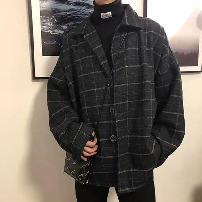 Plaid Jacket Men's Autumn and Winter Thick Loose Cotton-padded Jacket Youth Trend Retro Jacket