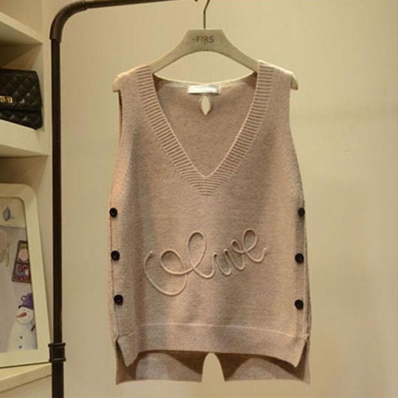 Women Knitted Vests Autumn New Korean Version of Wild V-neck Sweater Vest Women Loose Button Sleeveless Sweater Vest