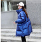 Ladies Down Jacket Winter Thickening Fashion Shiny Stand-up Collar Waist Wash-free Mid-length Cotton Jacket