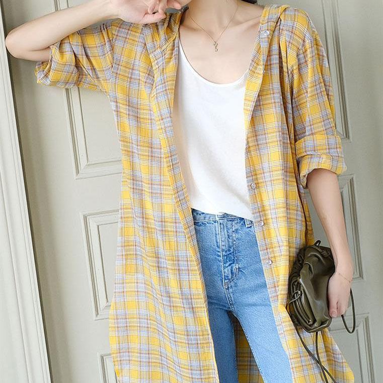 Spring Summer Hooded Long Sun Protection Coat Women's Large Size Loose Versatile Casual Shirt Striped Cardigan Jacket