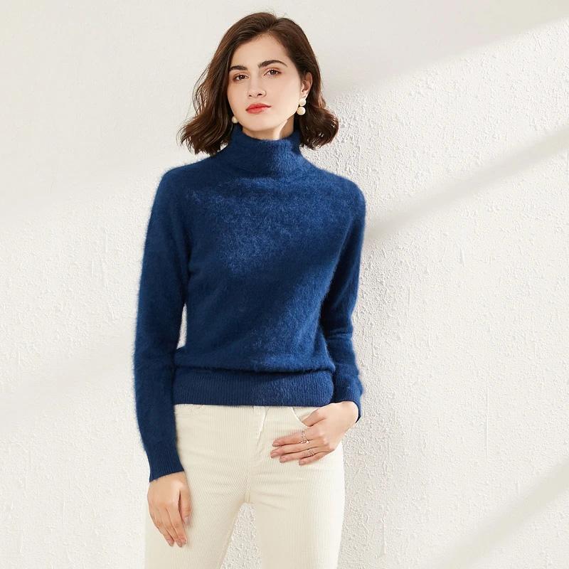 Women's Pure Mink Sweater Turtleneck Pullover Bottoming Sweater Slim Thick Plus Size Sweater Solid Slim Fit Long Sleeves Sweater Shirt Top