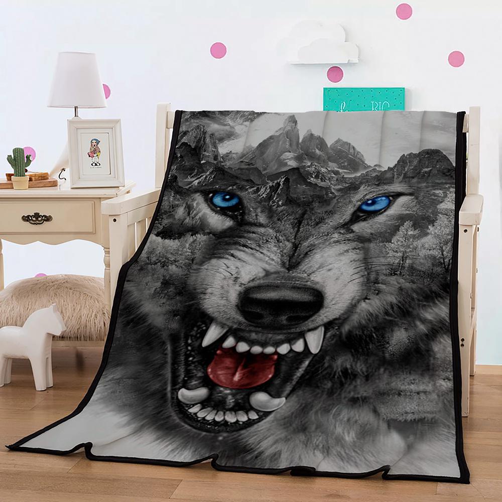 Animals 3D Printed Plush Hooded Blanket for Adults Kid Wearable Blankets Rose and Wolf