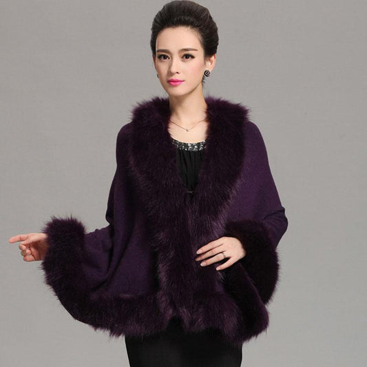 Autumn and Winter Imitation Fox Fur Coat Ladies Shawl Cloak Loose Large Size Short Fur Collar Cloak Thick
