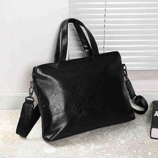 Business Briefcase Men Black Leather Zipper Crossbody Shoulder Computer Bags Waterproof Handbag